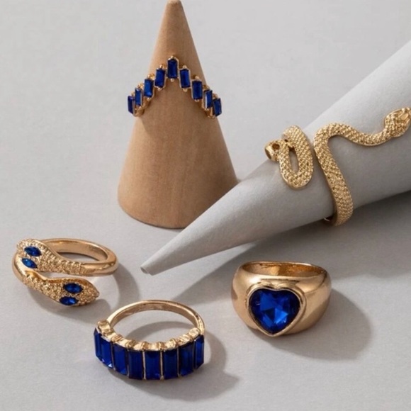 5ps Snake Heart Gemstone Stackable 4 pieces New - Picture 3 of 3